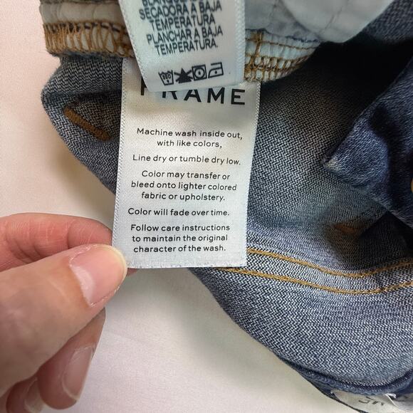 FRAME Le Crop Mini Boot Jeans Remsen Wash Blue Raw Hem Cropped Bootcut Size 25 - Picture 6 of 15
